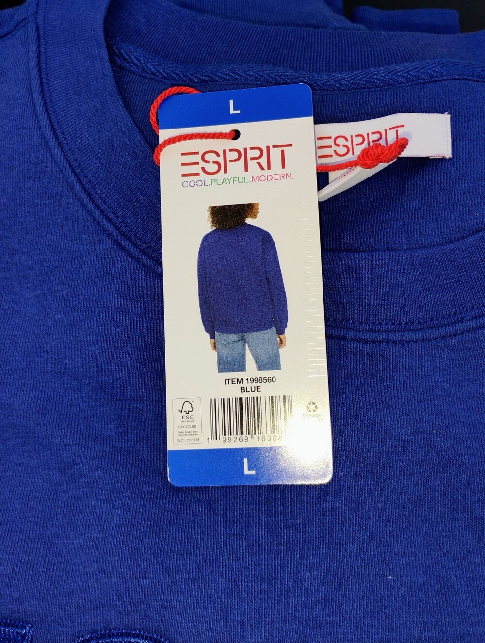 Esprit Blue Embroidered Logo Crewneck Sweatshirt Large L - Picture 3 of 3
